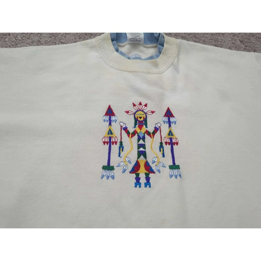 Vintage Navajo Yei Pullover Sweatshirt Mens Medium Long Sleeve‎ Jerzees White